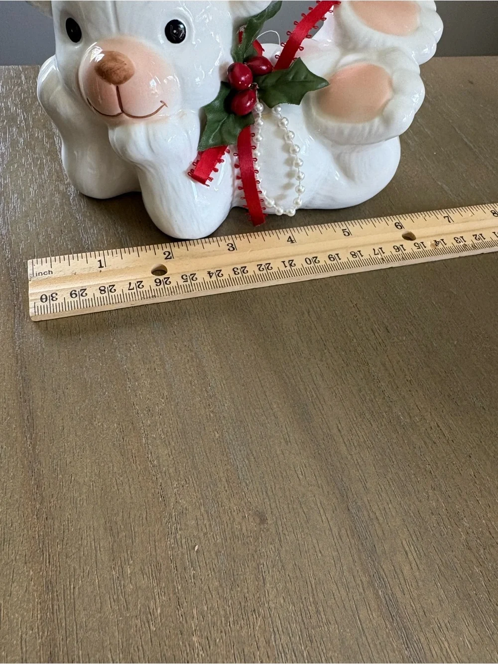 Vintage Christmas White Ceramic Teddy Bear Figurine Retro Decor Holiday Mantle